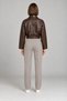 Women's brown leather jacket - belt detailed oversize leather jacket - 5
