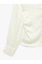 Slim Fit Long Sleeve Gathered Collar Satin Shirt - 8