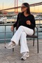 Women's Long Sleeve Casual Black Sweater - 5