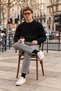 Men's Crew Neck Ribbed Knitwear Black Sweater - 4