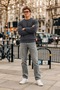 Men's Crew Neck Ribbed Knit Smoked Sweater - 4