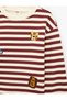 Cat Embroidered Shaded Crew Neck Long Sleeve Oversized Striped Sweatshirt - 3