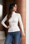 Women's High Collar Slim Fit Lycra White Knitwear - 3