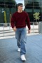 Men's Long Sleeve Casual Burgundy Sweater - 5