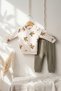Baby Unisex Sea Turtle Patterned Ribbed Cotton Sweatshirt and Pants Top and Bottom Set - 2
