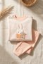 Mila 100% Cotton Striped Rabbit and Teddy Bear Embroidered Baby Girl Set - Seasonal Top and Bottom Set - 3
