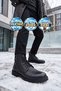 Rubber Sole, Lace-Up, Zippered, Black Leather, Genuine Leather Men's Boots 600530 - 3