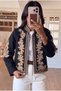 Women's Black Ethnic Embroidered Lined Jacket – Bohemian Style Floral Embroidered Stand Collar Design