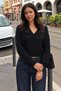 Women's V-Neck Long Sleeve Premium Black Sweater - 4