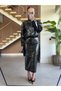 Black Shiny Leather Jacket Maxi Skirt Set - 1151 - 3