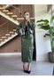 Khaki Shiny Leather Jacket Maxi Skirt Set - 1151