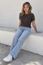 Women's Short Sleeve Crew Neck Basic Brown Sweater - 2