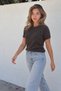 Women's Short Sleeve Crew Neck Basic Brown Sweater - 4