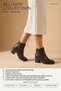 Women's Genuine Leather Heeled Ankle Boots Brown Zippered Block Heel Non-Slip Sole Winter - 6