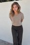 Women's Short Sleeve Crew Neck Basic Cream Sweater - 3