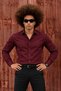 Men's Classic Stylish Long Classic Buttoned Claret Red Shirt - 3