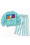Girls' and Boys' Surf Printed Cotton 3-Yarn Turquoise Sweatshirt Pants Set - 6