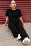 Women's Short Sleeve Crew Neck Premium Black Sweatshirt - 2