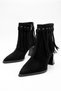 Women's Thick Heeled Pointed Toe Tasseled Design Studded Detail Black Suede Western Boots - 8