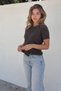 Women's Short Sleeve Crew Neck Basic Brown Sweater