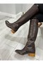 Wondy Women's Western Cowboy Patternless Heeled Boots-Light Brown - 5