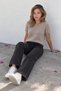 Women's Short Sleeve Crew Neck Basic Cream Sweater - 2