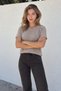 Women's Short Sleeve Crew Neck Basic Cream Sweater - 6