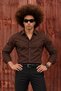 Men's Classic Stylish Long Classic Buttoned Brown Shirt - 3