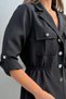 Women's Black Double Pocket Elastic Waist Shirt Blouse - 5