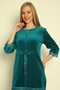 Women's Cotton Velvet Zipper Pocket Lace Long Sleeve Dress 3823 - 2
