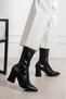 Vaghessa Ankle Women's Stretch Boots Pointed Toe 7 cm Thick Block Heel Side Zipper Stylish Boots - 4