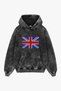 Union Jack Stone Printed Oversize Unisex Washable Black Hoodie