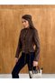 Women's Scuba Suede Jacket with Stand Collar, Buttons, Eyelet Lacing, Detailed Stylish Design