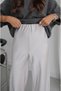 Stone Color Draped Satin Wide Leg Trousers - 5