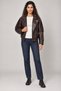 Women's Brown Oversize Asymmetrical Zipper Detailed Faux Leather Jacket with Snap Fasteners - 2