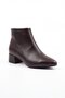 Velar women's brown leather pointed-toe low block heel side-zip ankle boots - 4 cm heel - 4