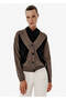 Intarsia Knit Stone Detailed Black Knitwear Cardigan - 3