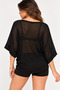 Women's Black Bat Sleeve Semi-Transparent Loose Blouse - 7