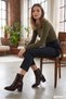 Women's Brown Zippered Thick Heeled Boots - 4