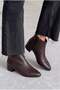 Velar women's brown leather pointed-toe low block heel side-zip ankle boots - 4 cm heel - 2