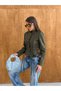 Women's Scuba Suede Jacket with Stand Collar, Buttons, Eyelet Lacing, Detailed Stylish Design