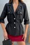 Women's Black Double Pocket Elastic Waist Shirt Blouse - 4