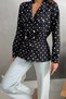 Women's Black and White Polka Dot Double Pocket Elastic Waist Shirt Blouse - 5