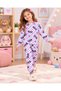 Girl's cream-colored, long-sleeved cotton pajama set with checkered and teddy bear design - 2