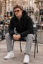 Men's Seasonal Hooded Black Thick Coat - 4
