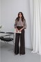 Bitter Brown Draped Satin Wide Leg Trousers - 3