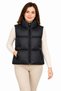 Stand collar satin lined zipper pocket long back oval cut puffer vest - black - 2