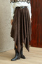 Coffee Velvet Asymmetric Skirt - 2