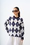 Women's Baklava Pattern Knitwear Tunic Navy Blue - 4