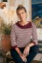 Burgundy Asymmetrical Collar Long Sleeve Striped Ribbed Hem Casual Knitwear Sweater 60 58 - 7